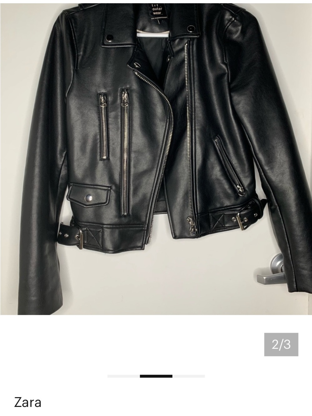 Zara Black Faux Leather Moto Jacket with Belt Detail